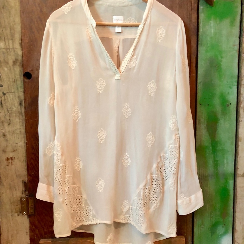 Chico’s sheer embroidered tunic